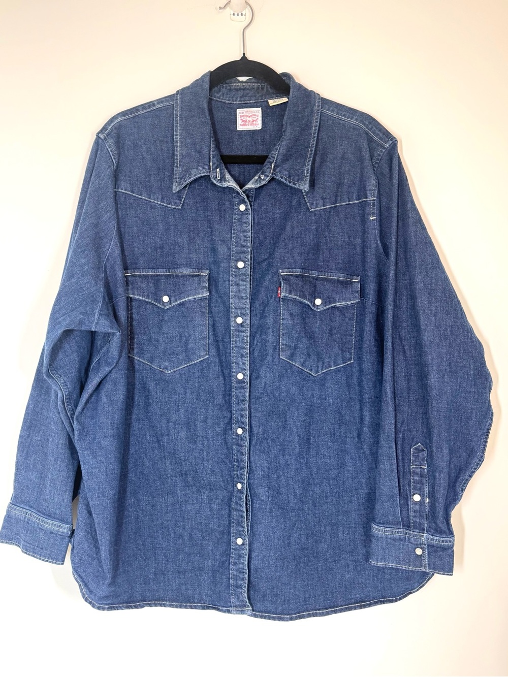 Levi's Blue Denim Pearl Snap Button-Down Western Jean Shirt Top 4XL Fall Comfy